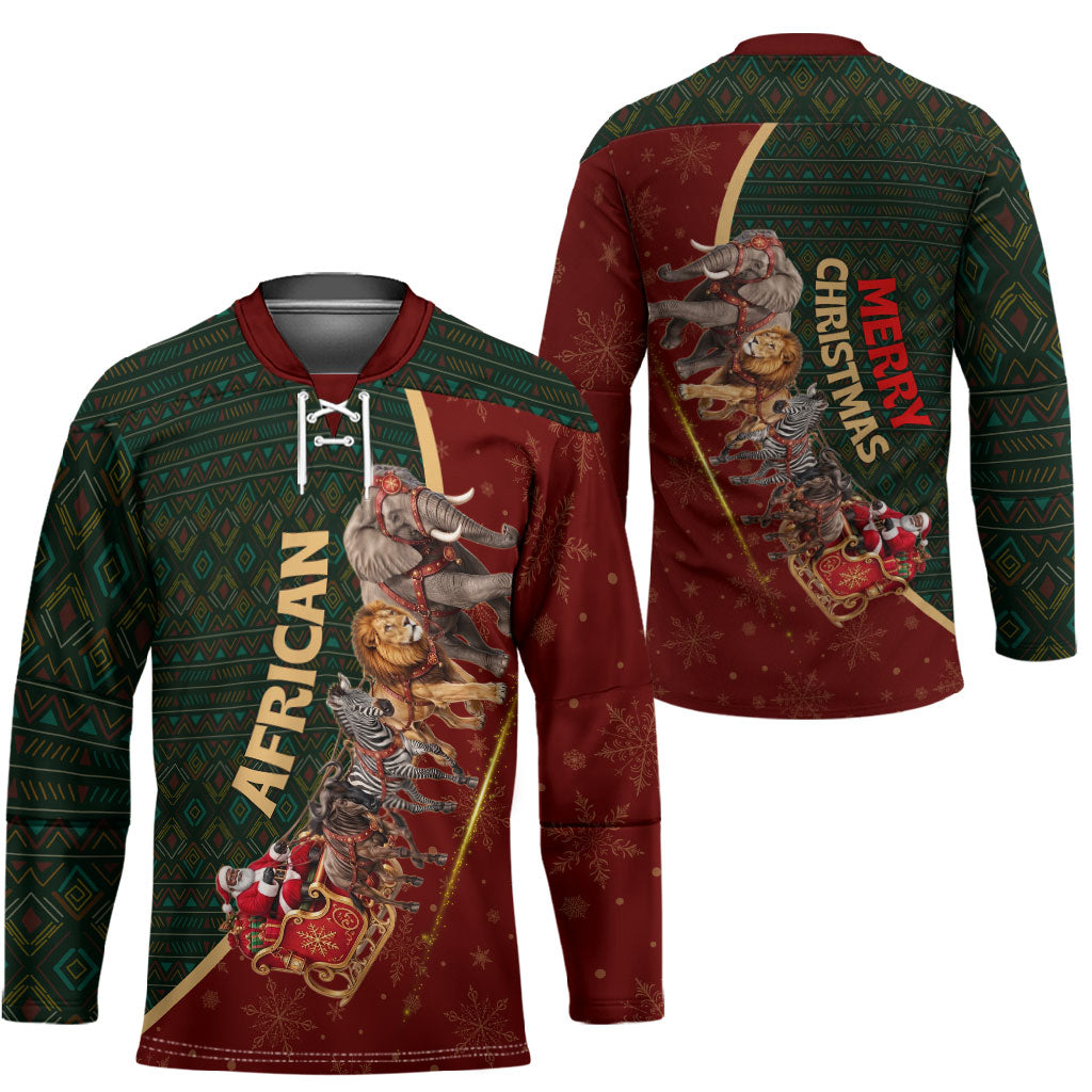 African Safari Animals Christmas Sleigh Hockey Jersey Festive Wildlife Tribal Pattern Santa Sleigh