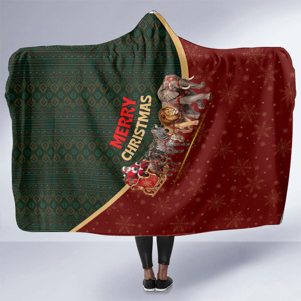 African Safari Animals Christmas Sleigh Hooded Blanket Festive Wildlife Tribal Pattern Santa Sleigh