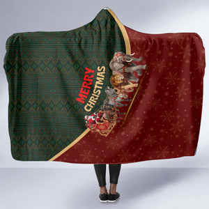 African Safari Animals Christmas Sleigh Hooded Blanket Festive Wildlife Tribal Pattern Santa Sleigh