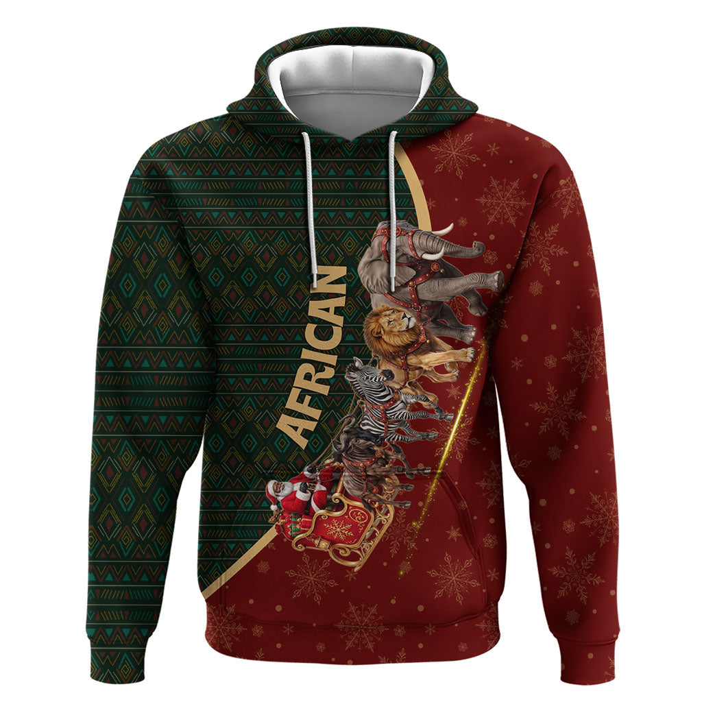 African Safari Animals Christmas Sleigh Hoodie Festive Wildlife Tribal Pattern Santa Sleigh