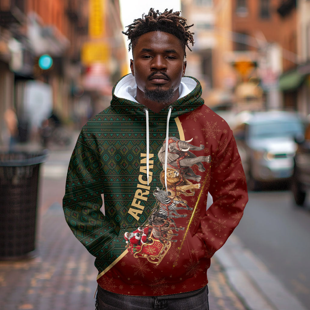 African Safari Animals Christmas Sleigh Hoodie Festive Wildlife Tribal Pattern Santa Sleigh