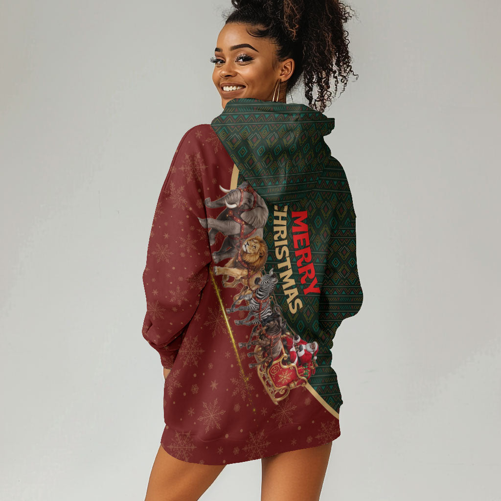 African Safari Animals Christmas Sleigh Hoodie Dress Festive Wildlife Tribal Pattern Santa Sleigh