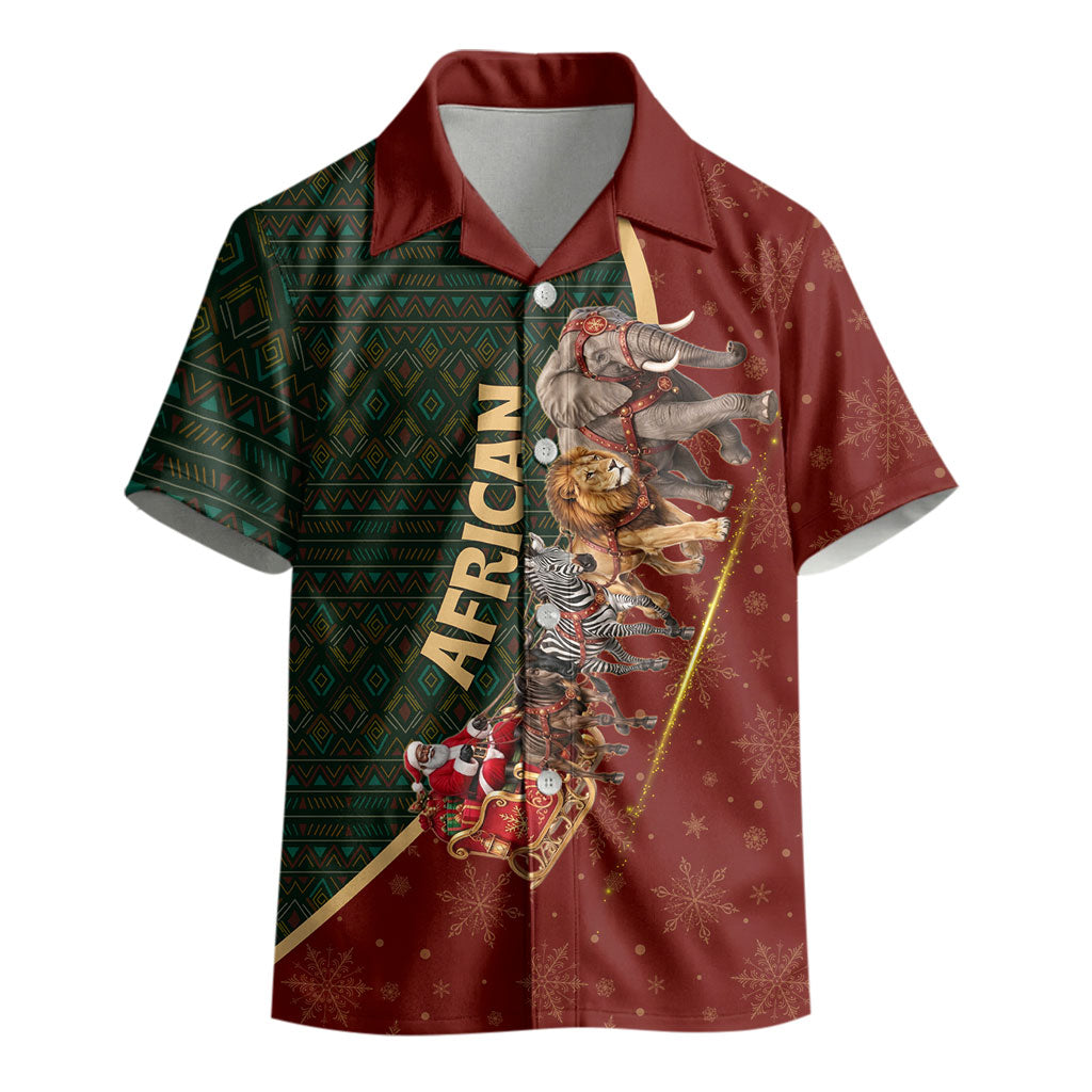 African Safari Animals Christmas Sleigh Kid Hawaiian Shirt Festive Wildlife Tribal Pattern Santa Sleigh