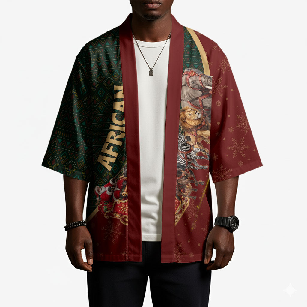 African Safari Animals Christmas Sleigh Kimono Festive Wildlife Tribal Pattern Santa Sleigh