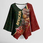 African Safari Animals Christmas Sleigh Kimono Sleeve Blouse Festive Wildlife Tribal Pattern Santa Sleigh