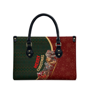 African Safari Animals Christmas Sleigh Leather Bag Festive Wildlife Tribal Pattern Santa Sleigh
