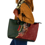 African Safari Animals Christmas Sleigh Leather Tote Bag Festive Wildlife Tribal Pattern Santa Sleigh