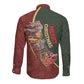African Safari Animals Christmas Sleigh Long Sleeve Button Shirt Festive Wildlife Tribal Pattern Santa Sleigh