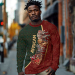 African Safari Animals Christmas Sleigh Long Sleeve Shirt Festive Wildlife Tribal Pattern Santa Sleigh