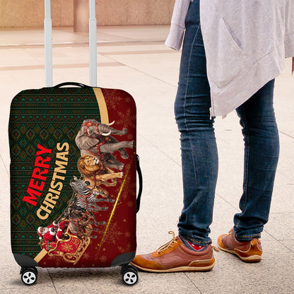 African Safari Animals Christmas Sleigh Luggage Cover Festive Wildlife Tribal Pattern Santa Sleigh