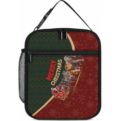 African Safari Animals Christmas Sleigh Lunch Bag Festive Wildlife Tribal Pattern Santa Sleigh