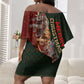 African Safari Animals Christmas Sleigh Off Shoulder Short Dress Festive Wildlife Tribal Pattern Santa Sleigh