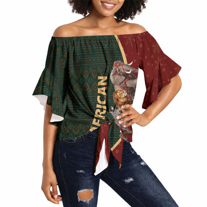 African Safari Animals Christmas Sleigh Off Shoulder Wrap Waist Top Festive Wildlife Tribal Pattern Santa Sleigh