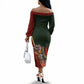 African Safari Animals Christmas Sleigh Off The Shoulder Long Sleeve Dress Festive Wildlife Tribal Pattern Santa Sleigh