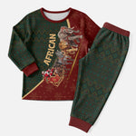 African Safari Animals Christmas Sleigh Christmas Pajama Set Festive Wildlife Tribal Pattern Santa Sleigh