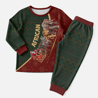 African Safari Animals Christmas Sleigh Christmas Pajama Set Festive Wildlife Tribal Pattern Santa Sleigh