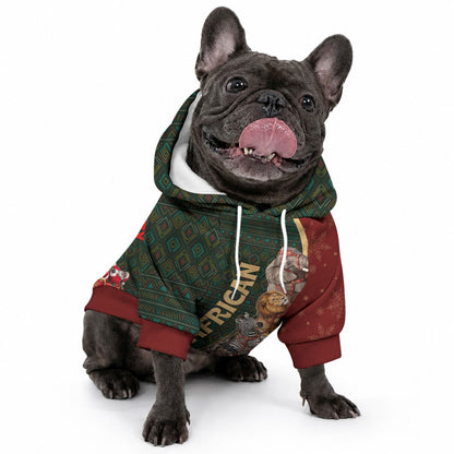 African Safari Animals Christmas Sleigh Pet Hoodie Festive Wildlife Tribal Pattern Santa Sleigh