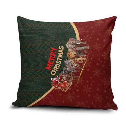 African Safari Animals Christmas Sleigh Pillow Cover Festive Wildlife Tribal Pattern Santa Sleigh