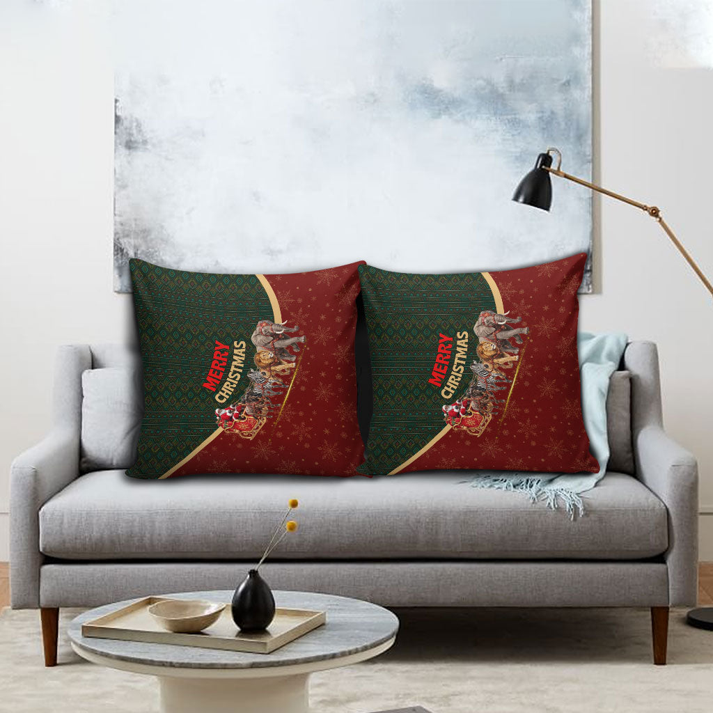 African Safari Animals Christmas Sleigh Pillow Cover Festive Wildlife Tribal Pattern Santa Sleigh