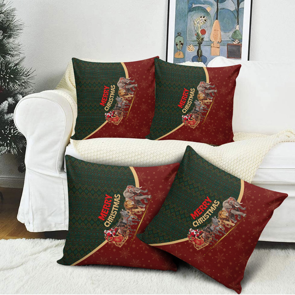 African Safari Animals Christmas Sleigh Pillow Cover Festive Wildlife Tribal Pattern Santa Sleigh