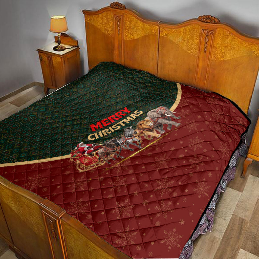 African Safari Animals Christmas Sleigh Quilt Festive Wildlife Tribal Pattern Santa Sleigh