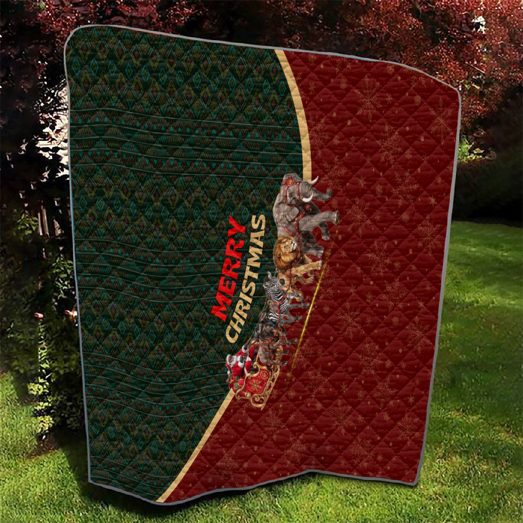 African Safari Animals Christmas Sleigh Quilt Festive Wildlife Tribal Pattern Santa Sleigh