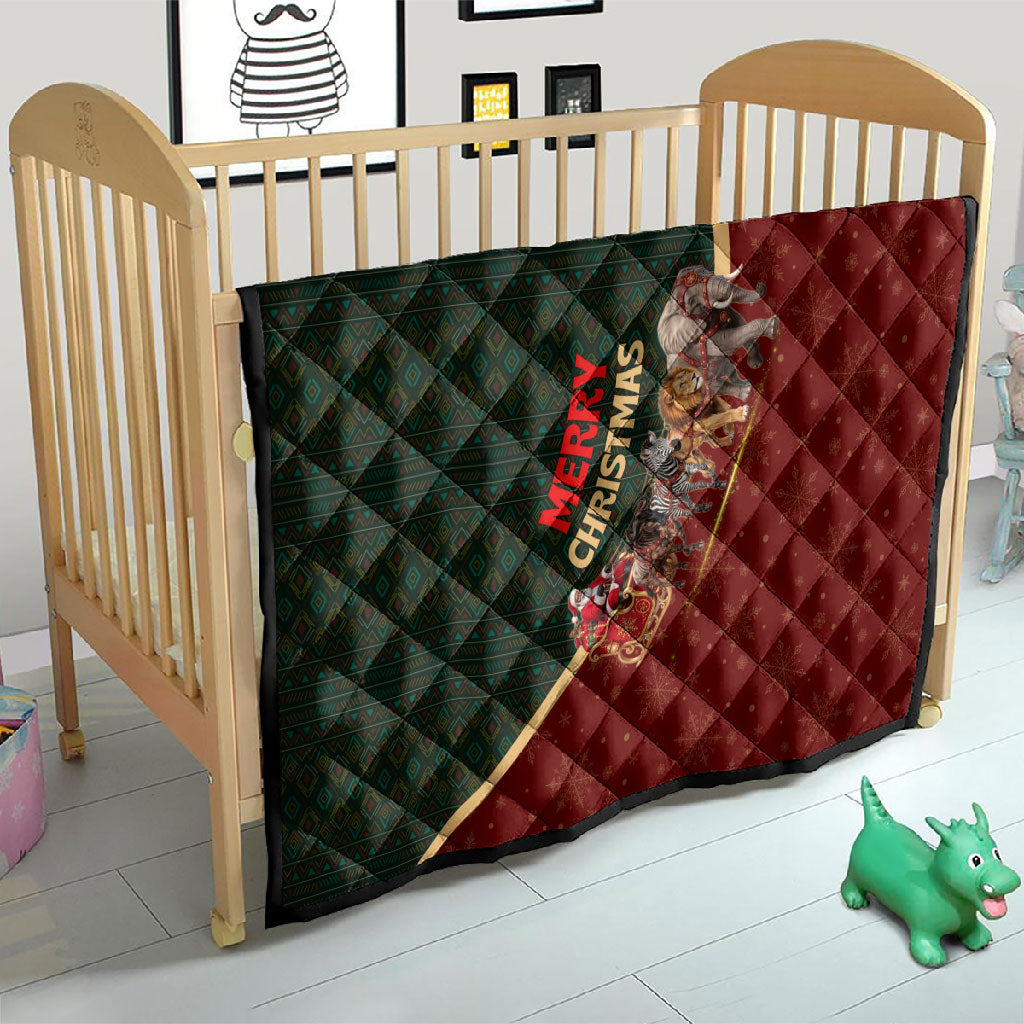 African Safari Animals Christmas Sleigh Quilt Festive Wildlife Tribal Pattern Santa Sleigh