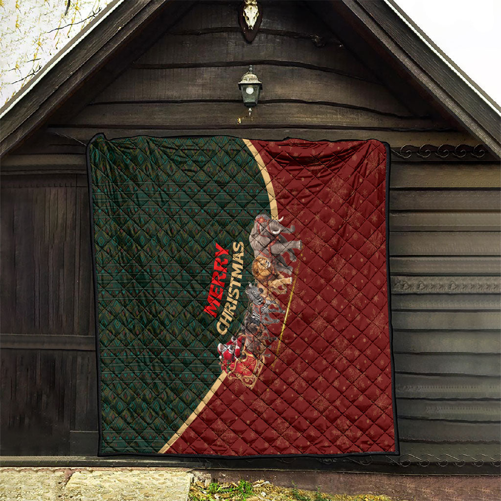 African Safari Animals Christmas Sleigh Quilt Festive Wildlife Tribal Pattern Santa Sleigh
