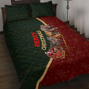 African Safari Animals Christmas Sleigh Quilt Bed Set Festive Wildlife Tribal Pattern Santa Sleigh