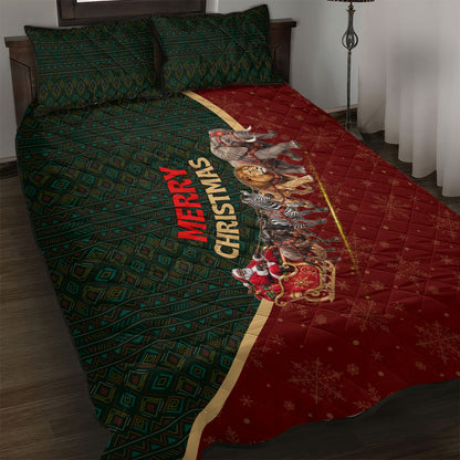 African Safari Animals Christmas Sleigh Quilt Bed Set Festive Wildlife Tribal Pattern Santa Sleigh