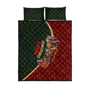 African Safari Animals Christmas Sleigh Quilt Bed Set Festive Wildlife Tribal Pattern Santa Sleigh