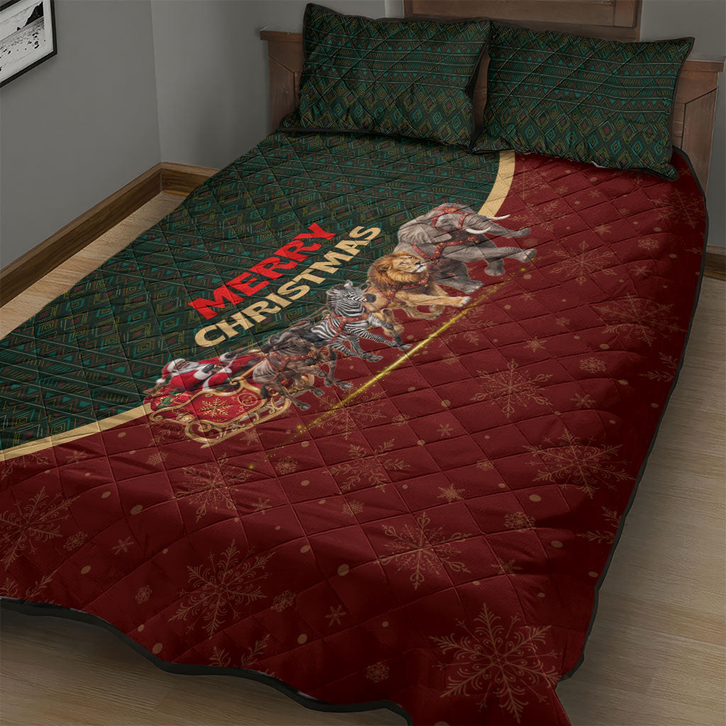 African Safari Animals Christmas Sleigh Quilt Bed Set Festive Wildlife Tribal Pattern Santa Sleigh