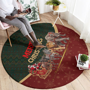 African Safari Animals Christmas Sleigh Round Carpet Festive Wildlife Tribal Pattern Santa Sleigh