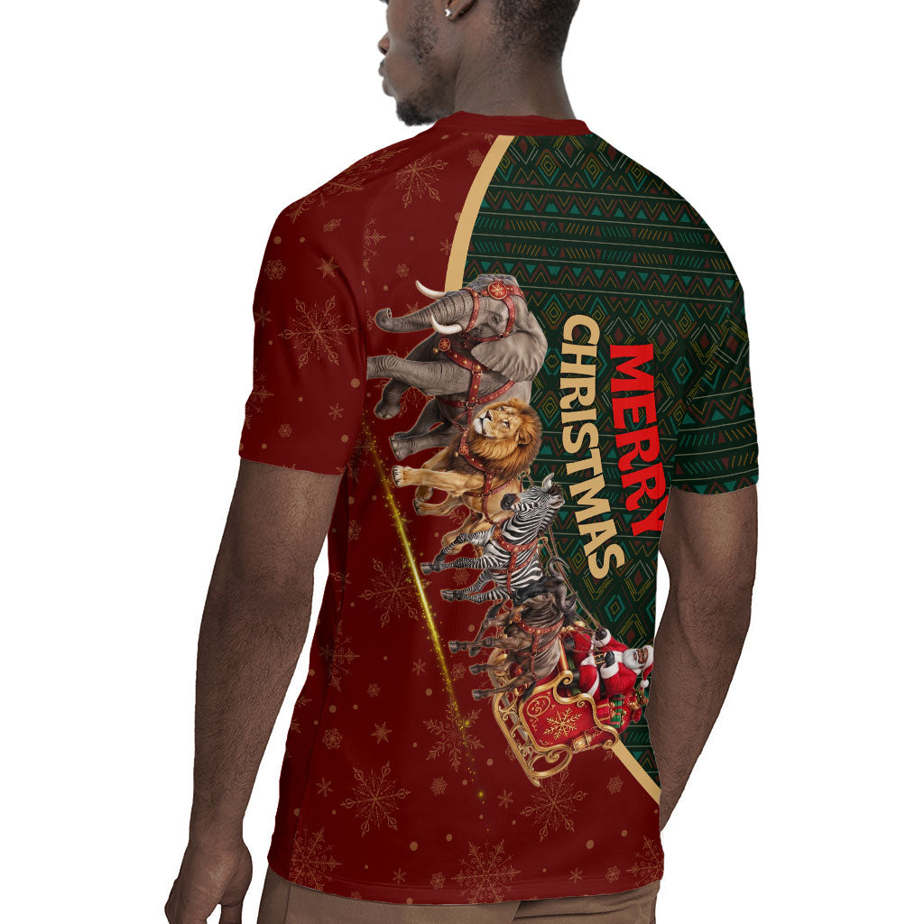 African Safari Animals Christmas Sleigh Rugby Jersey Festive Wildlife Tribal Pattern Santa Sleigh