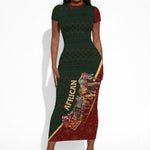 African Safari Animals Christmas Sleigh Short Sleeve Bodycon Dress Festive Wildlife Tribal Pattern Santa Sleigh