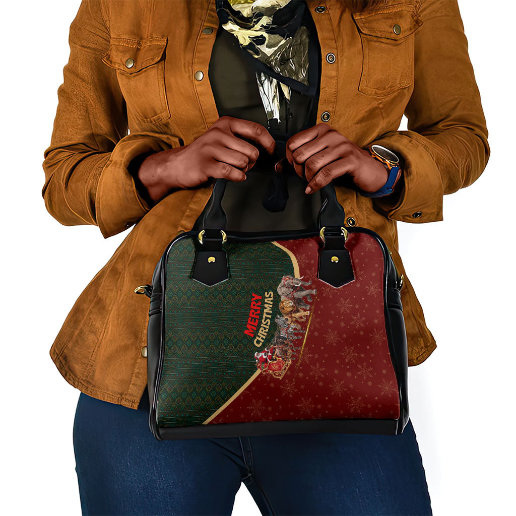 African Safari Animals Christmas Sleigh Shoulder Handbag Festive Wildlife Tribal Pattern Santa Sleigh