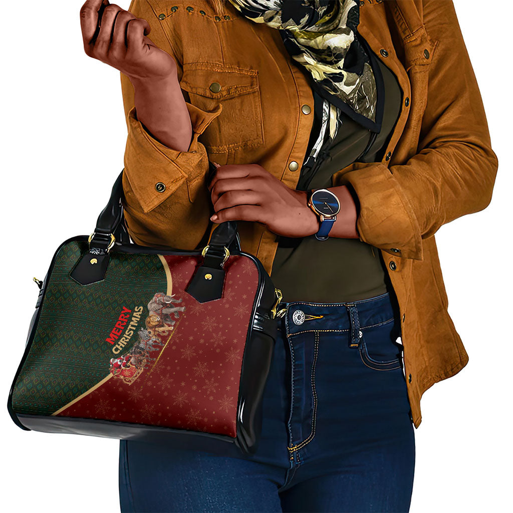 African Safari Animals Christmas Sleigh Shoulder Handbag Festive Wildlife Tribal Pattern Santa Sleigh