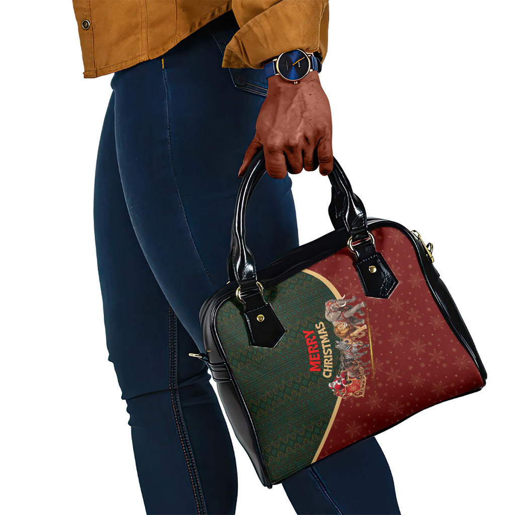 African Safari Animals Christmas Sleigh Shoulder Handbag Festive Wildlife Tribal Pattern Santa Sleigh