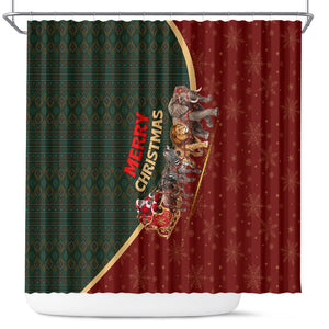 African Safari Animals Christmas Sleigh Shower Curtain Festive Wildlife Tribal Pattern Santa Sleigh