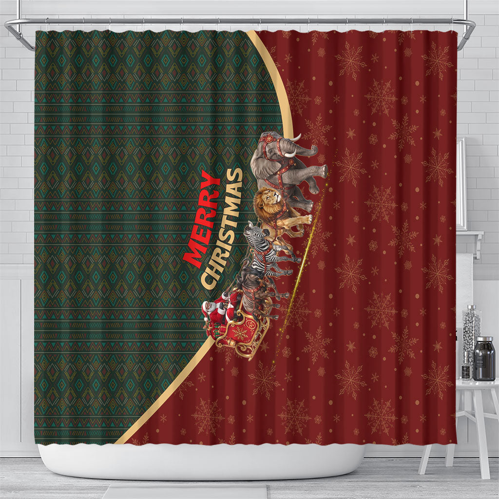 African Safari Animals Christmas Sleigh Shower Curtain Festive Wildlife Tribal Pattern Santa Sleigh
