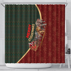 African Safari Animals Christmas Sleigh Shower Curtain Festive Wildlife Tribal Pattern Santa Sleigh