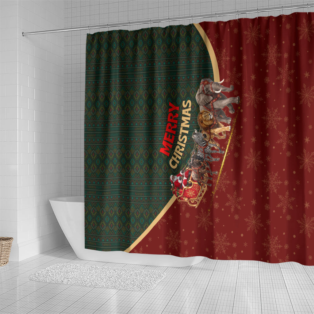 African Safari Animals Christmas Sleigh Shower Curtain Festive Wildlife Tribal Pattern Santa Sleigh
