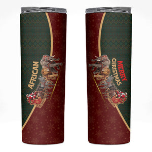 African Safari Animals Christmas Sleigh Skinny Tumbler Festive Wildlife Tribal Pattern Santa Sleigh