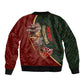 African Safari Animals Christmas Sleigh Sleeve Zip Bomber Jacket Festive Wildlife Tribal Pattern Santa Sleigh