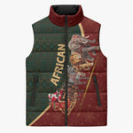 African Safari Animals Christmas Sleigh Sleeveless Puffer Jacket Festive Wildlife Tribal Pattern Santa Sleigh