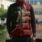African Safari Animals Christmas Sleigh Sleeveless Puffer Jacket Festive Wildlife Tribal Pattern Santa Sleigh