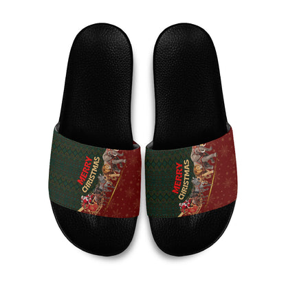 African Safari Animals Christmas Sleigh Slide Sandals Festive Wildlife Tribal Pattern Santa Sleigh