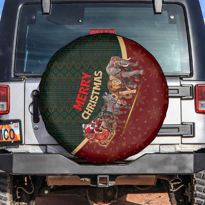 African Safari Animals Christmas Sleigh Spare Tire Cover Festive Wildlife Tribal Pattern Santa Sleigh
