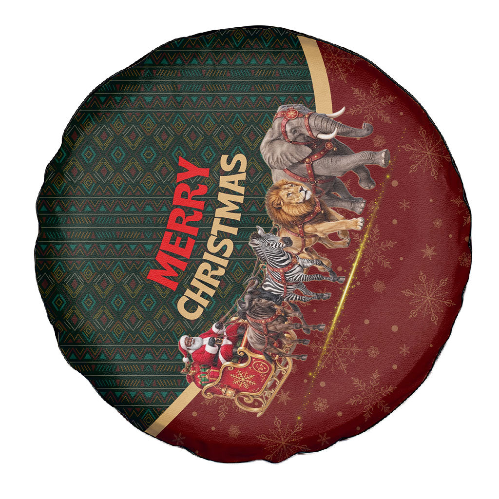African Safari Animals Christmas Sleigh Spare Tire Cover Festive Wildlife Tribal Pattern Santa Sleigh