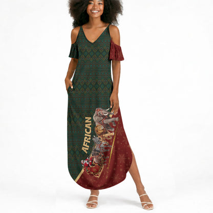 African Safari Animals Christmas Sleigh Summer Maxi Dress Festive Wildlife Tribal Pattern Santa Sleigh